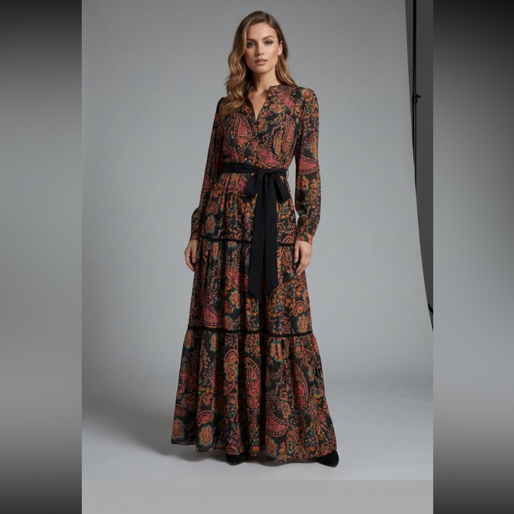 100% Cotton Maxi Floral Paisley Maxi Dress autumn 🍂